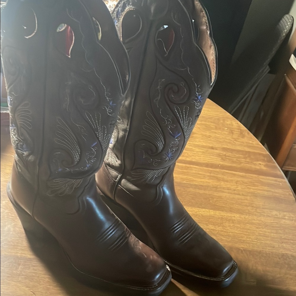 Tony Lama Brown Cowboy Boots with Pointed Toe and High Shaft